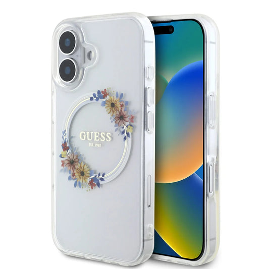 iPhone 16 Back cover case - Magsafe IML Flowers - Transparent