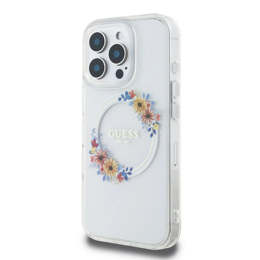 iPhone 16 Pro Back cover case - Magsafe IML flowers wreath - Transparent